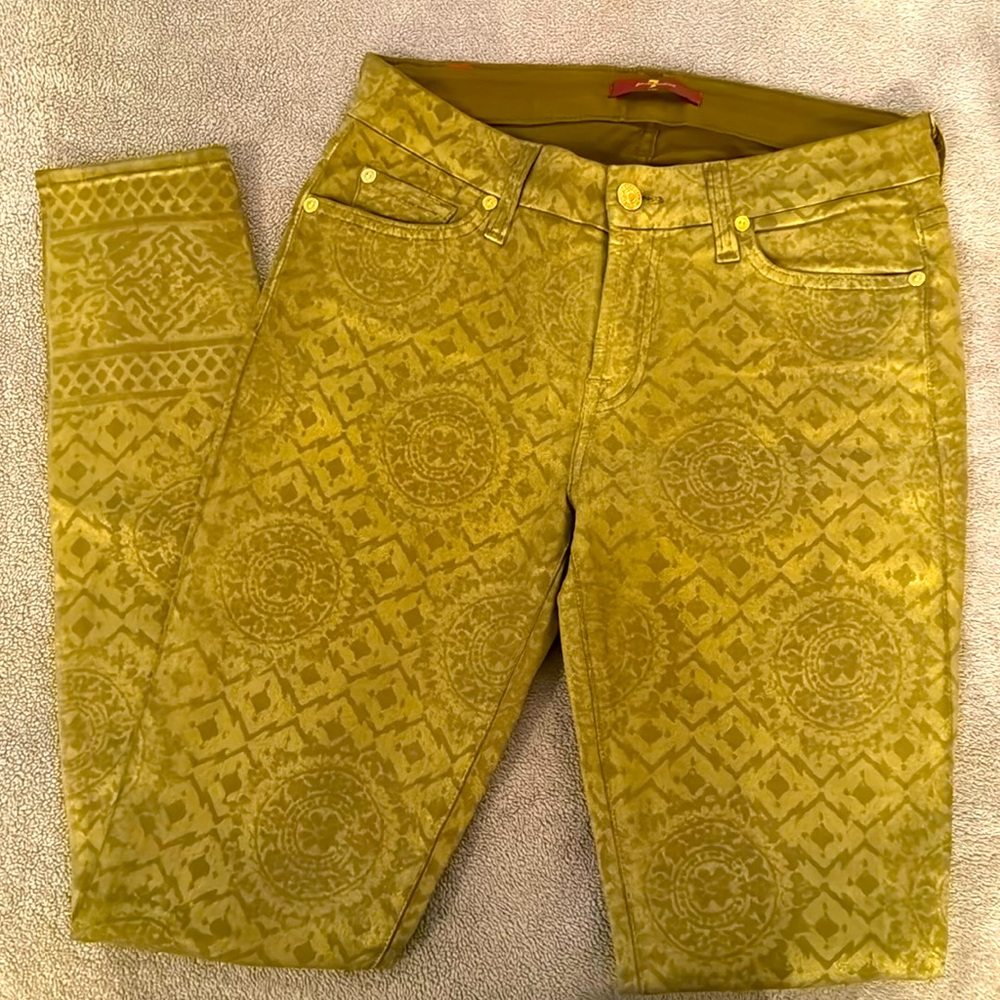 7 for all mankind metallic gold denim jeans size 27